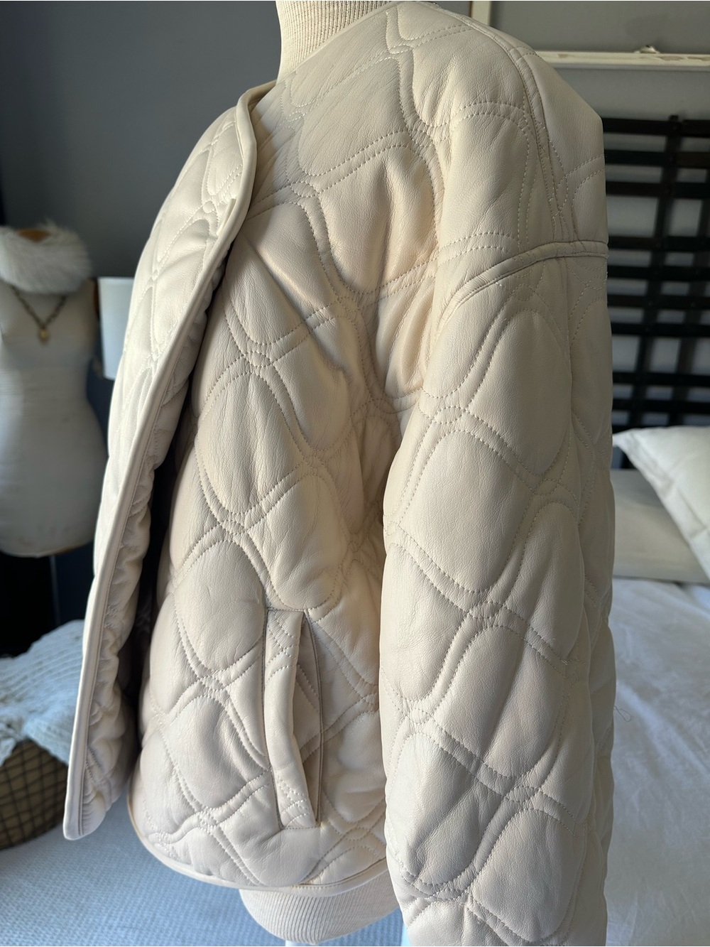 A.L.C. Quilted Cream Bomber Jacket, size XL - Picture 10 of 17